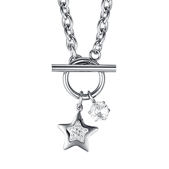 WOMEN'S STEEL NECKLACE WITH STAR WITH WHITE CRYSTALS