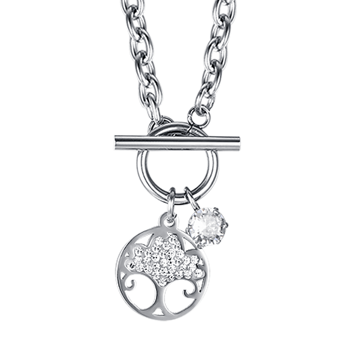 COLLANA DONNA IN ACCIAIO CON ALBERO DELLA VITA CON CRISTALLI BIANCHI