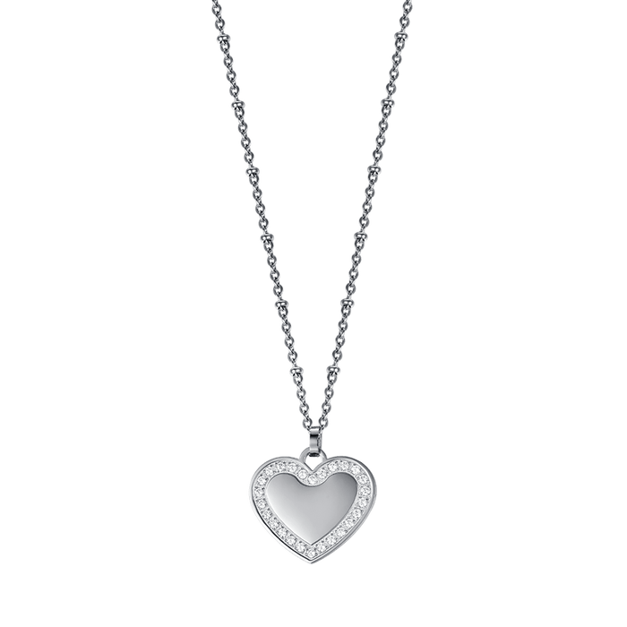 WOMEN'S STEEL NECKLACE WITH HEART WITH WHITE CRYSTALS