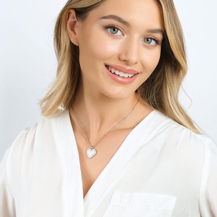 WOMEN'S STEEL NECKLACE WITH HEART WITH WHITE CRYSTALS