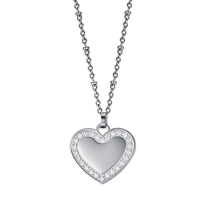WOMEN'S STEEL NECKLACE WITH HEART WITH WHITE CRYSTALS