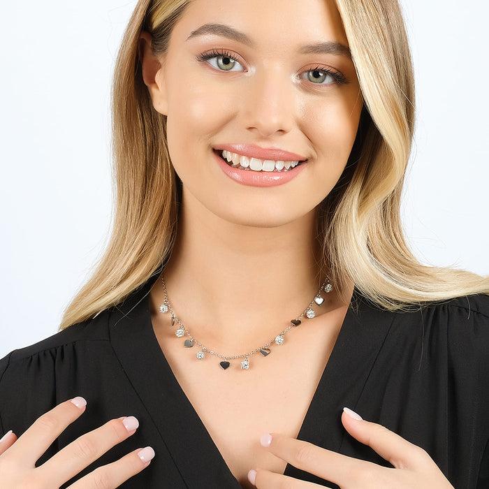 COLLANA DONNA IN ACCIAIO IP GOLD CON CUORI E CRISTALLI BIANCHI