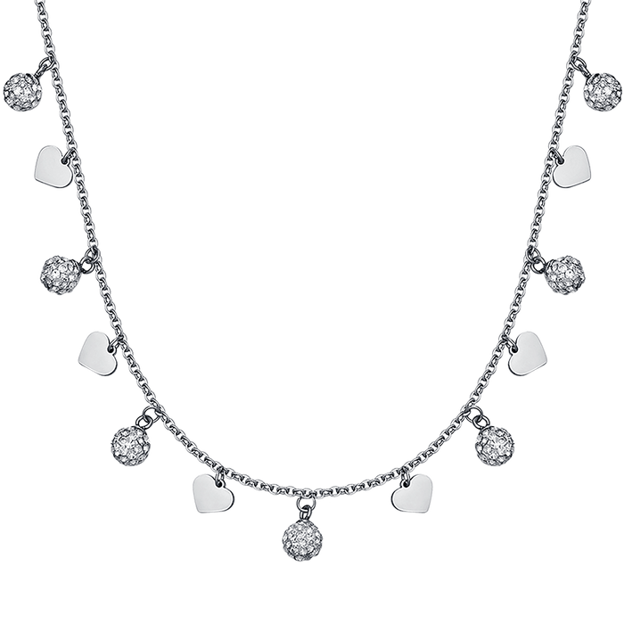 COLLANA DONNA IN ACCIAIO IP GOLD CON CUORI E CRISTALLI BIANCHI