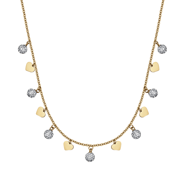COLLANA DONNA IN ACCIAIO IP GOLD CON CUORI E CRISTALLI BIANCHI