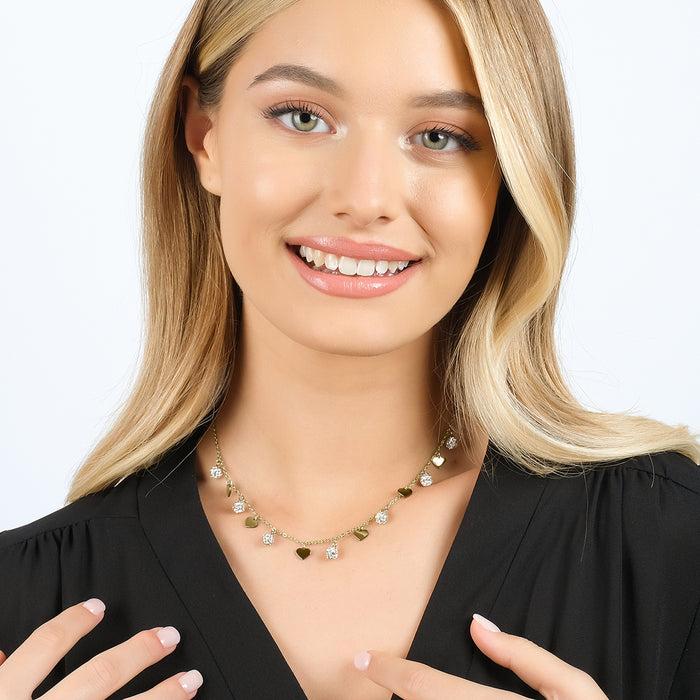 COLLANA DONNA IN ACCIAIO IP GOLD CON CUORI E CRISTALLI BIANCHI