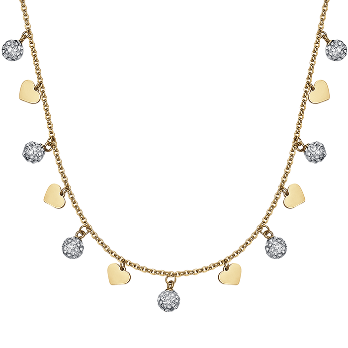 COLLANA DONNA IN ACCIAIO IP GOLD CON CUORI E CRISTALLI BIANCHI