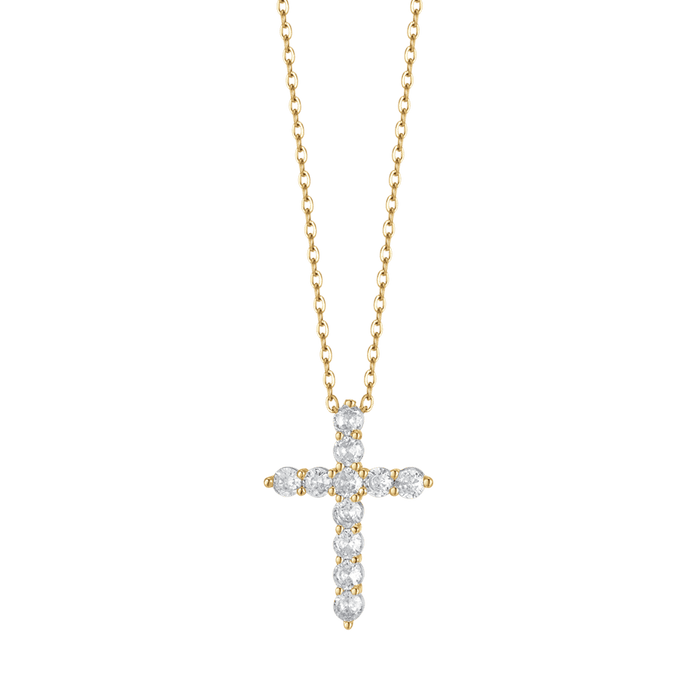 COLLANA DONNA IN ACCIAIO IP GOLD CON CROCE CON CRISTALLI BIANCHI