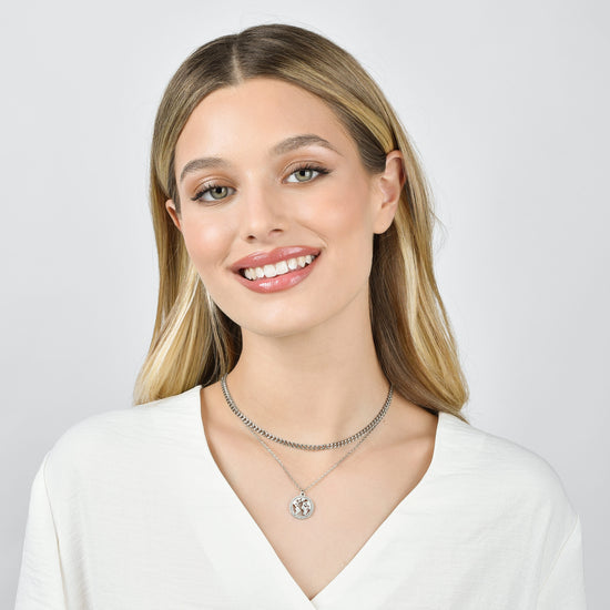 COLLANA DONNA IN ACCIAIO CON MONDO CON CRISTALLI BIANCHI