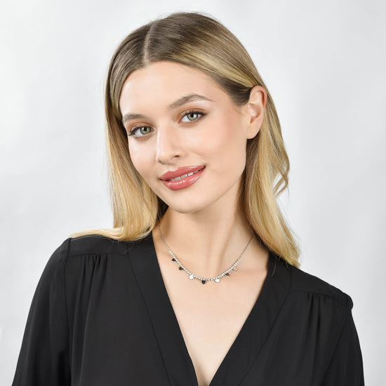 COLLANA DONNA IN ACCIAIO CON CRISTALLI BIANCHI E CUORI
