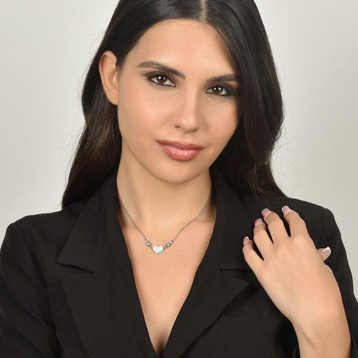 COLLANA DONNA IN ACCIAIO CON CUORE CON CRISTALLI BIANCHI