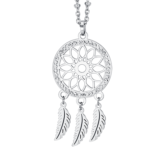 COLLANA DONNA IN ACCIAIO CON ACCHIAPPASOGNI CON CRISTALLI BIANCHI