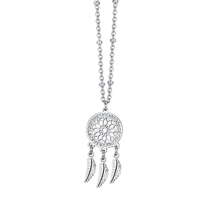 COLLANA DONNA IN ACCIAIO CON ACCHIAPPASOGNI CON CRISTALLI BIANCHI
