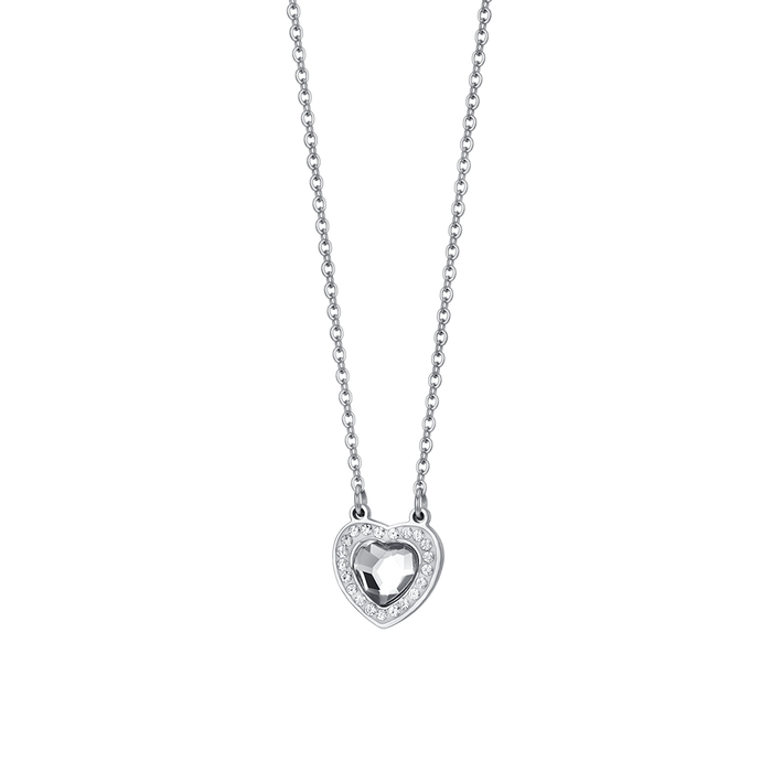 COLLANA DONNA IN ACCIAIO CUORE CRISTALLO BIANCO E CRISTALLI BIANCHI