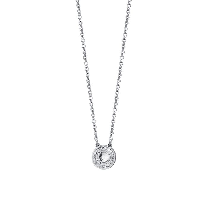 WOMEN'S NECKLACE IN STEEL WITH WHITE CRYSTAL ELEMENT AND WHITE CRYSTALS