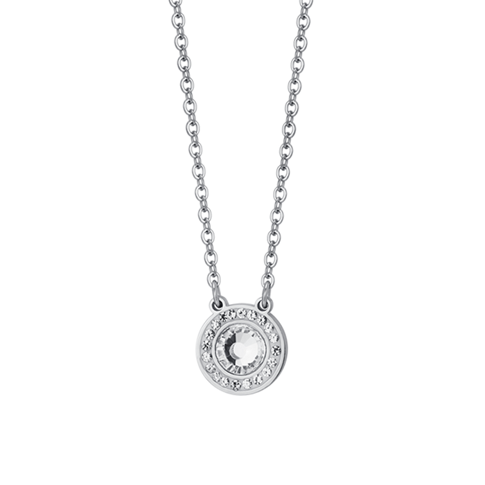 WOMEN'S NECKLACE IN STEEL WITH WHITE CRYSTAL ELEMENT AND WHITE CRYSTALS