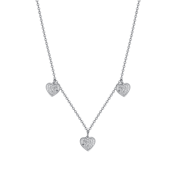 WOMEN'S STEEL NECKLACE WITH HEARTS AND WHITE CRYSTALS