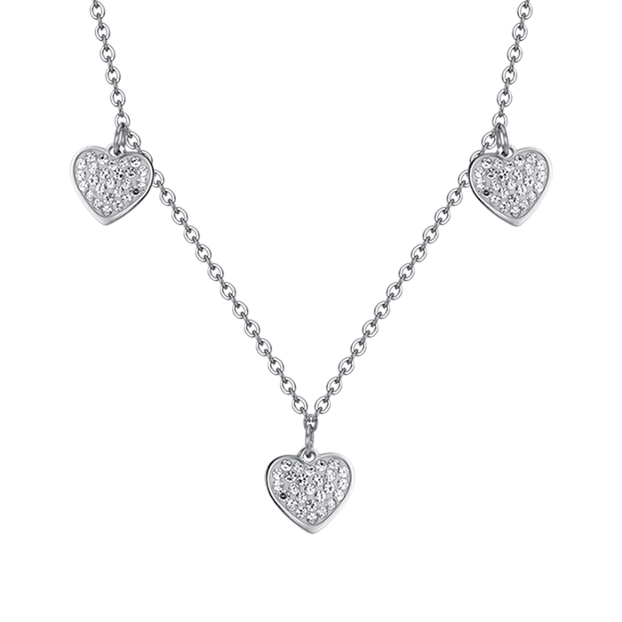 WOMEN'S STEEL NECKLACE WITH HEARTS AND WHITE CRYSTALS