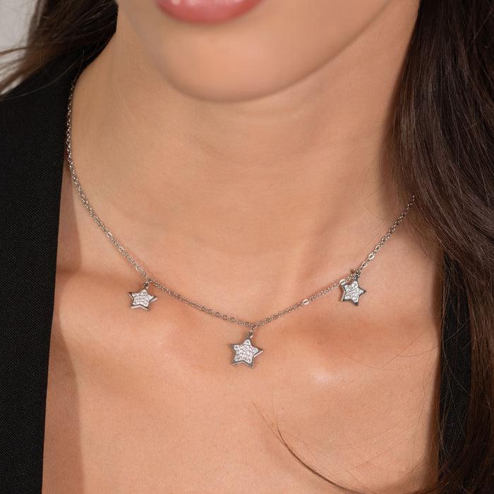 COLLIER FEMME EN ACIER ÉTOILES AVEC CRISTAUX BLANCS