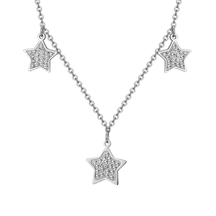 COLLIER FEMME EN ACIER ÉTOILES AVEC CRISTAUX BLANCS