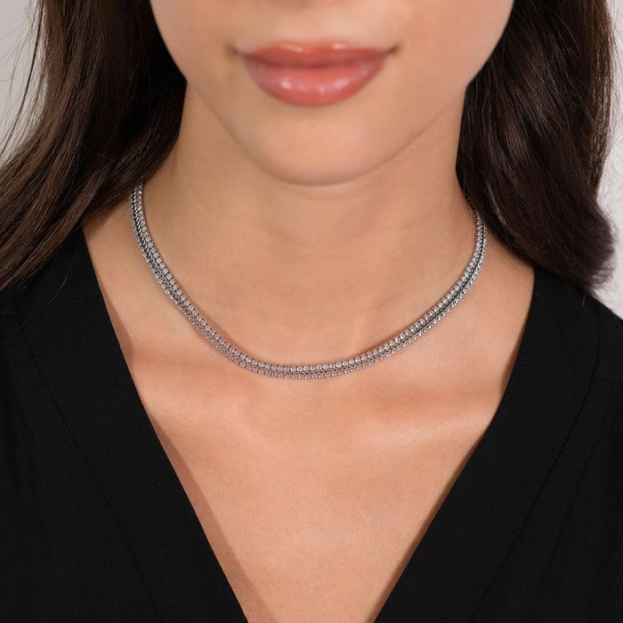 WOMEN'S TENNIS NECKLACE IN STEEL WITH PINK CRYSTALS