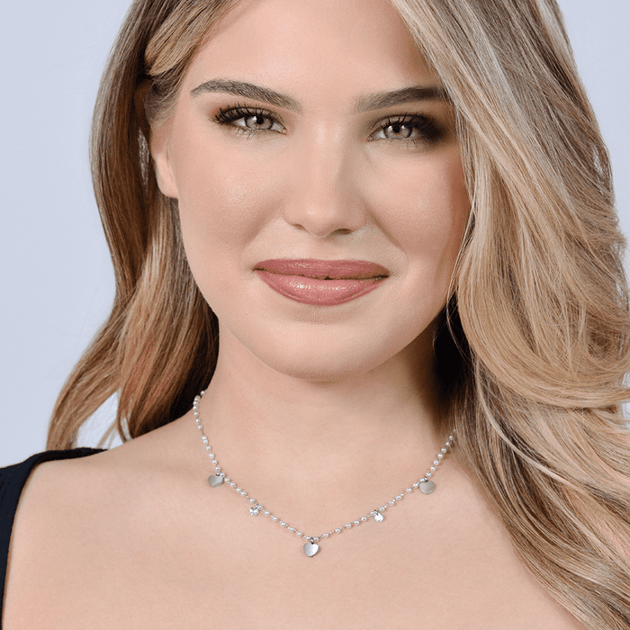 WOMEN'S NECKLACE IN STEEL WITH PEARLS AND HEARTS