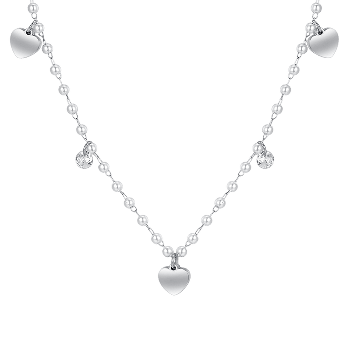 WOMEN'S NECKLACE IN STEEL WITH PEARLS AND HEARTS