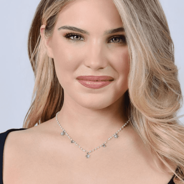 WOMEN'S NECKLACE IN STEEL WITH PEARLS AND STARS