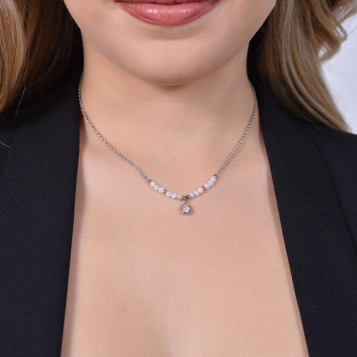 WOMEN'S NECKLACE IN STEEL WHITE AGATE