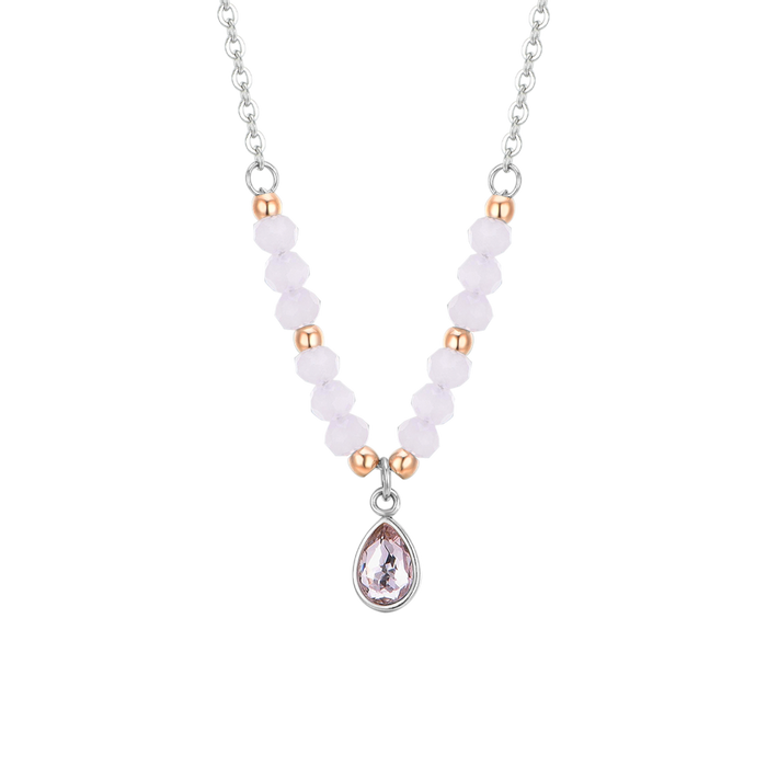 WOMEN'S NECKLACE IN STEEL WITH PINK AGATE