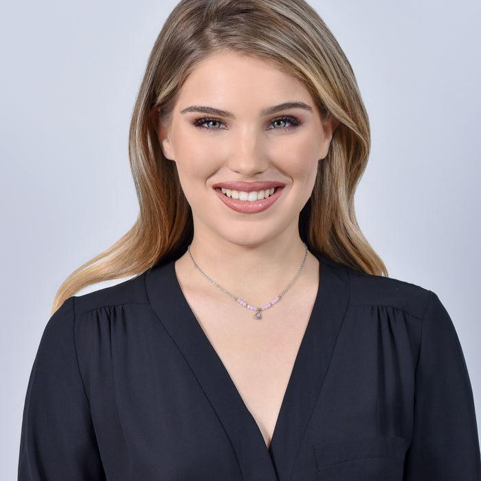 WOMEN'S NECKLACE IN STEEL WITH PINK AGATE