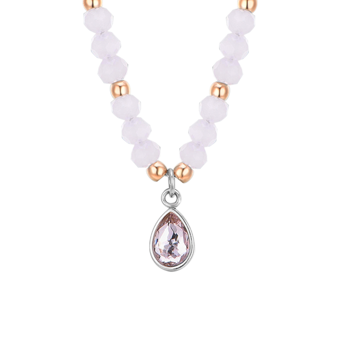 WOMEN'S NECKLACE IN STEEL WITH PINK AGATE