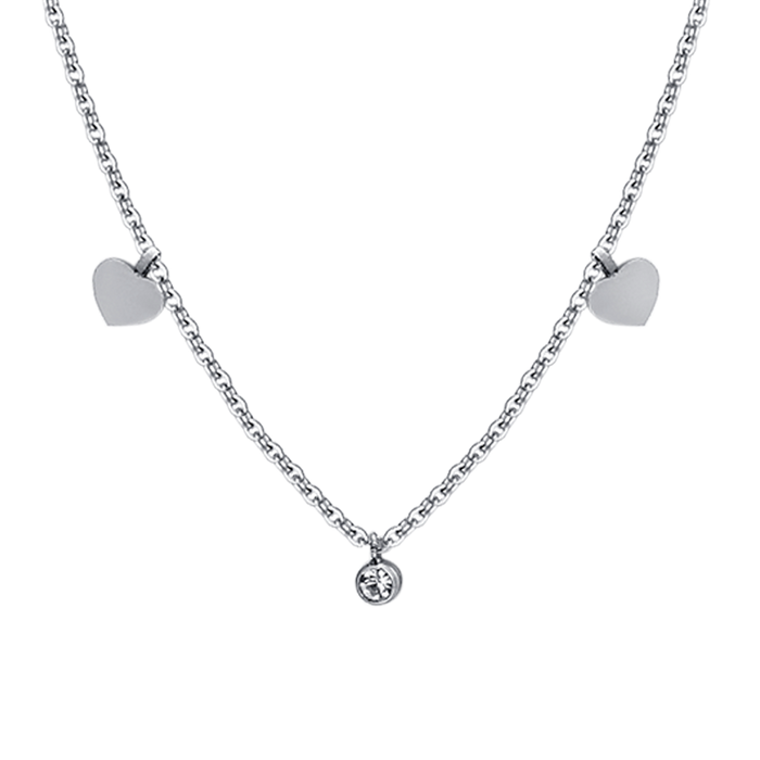 COLLANA DONNA IN ACCIAIO CUORI E CRISTALLI