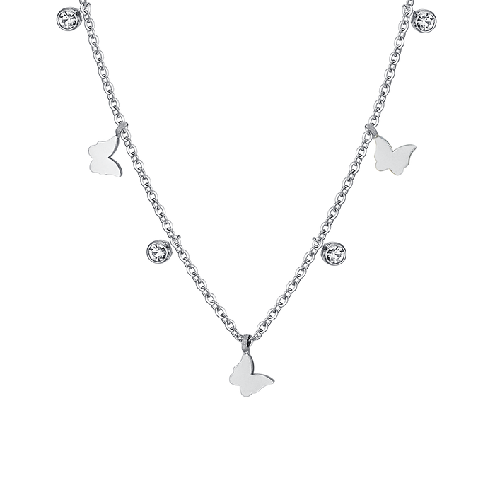 COLLIER FEMME EN ACIER AVEC PAPILLONS ET CRISTAUX