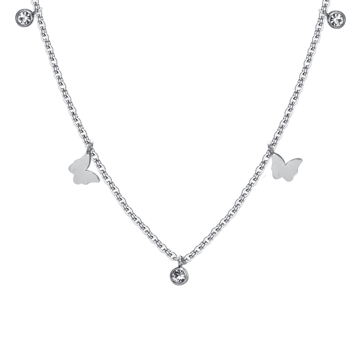COLLIER FEMME EN ACIER AVEC PAPILLONS ET CRISTAUX