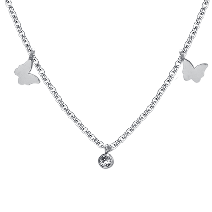 COLLIER FEMME EN ACIER AVEC PAPILLONS ET CRISTAUX