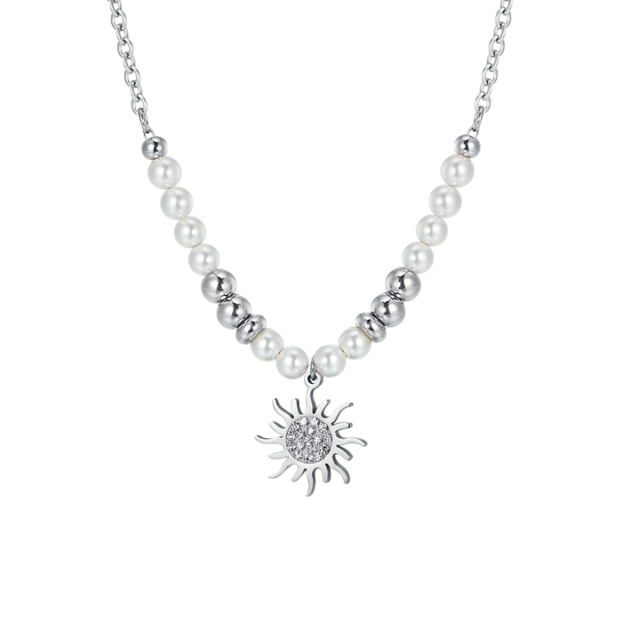 COLLANA DONNA IN ACCIAIO CON PERLE E SOLE