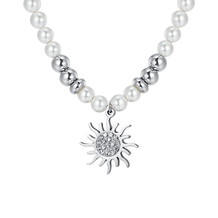 COLLANA DONNA IN ACCIAIO CON PERLE E SOLE