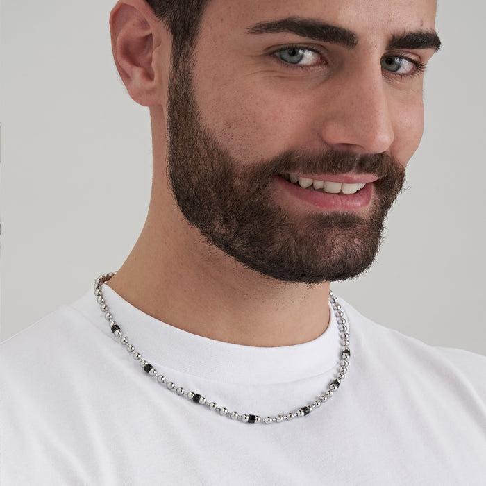 COLLANA UOMO IN ACCIAIO CON ELEMENTI NERI