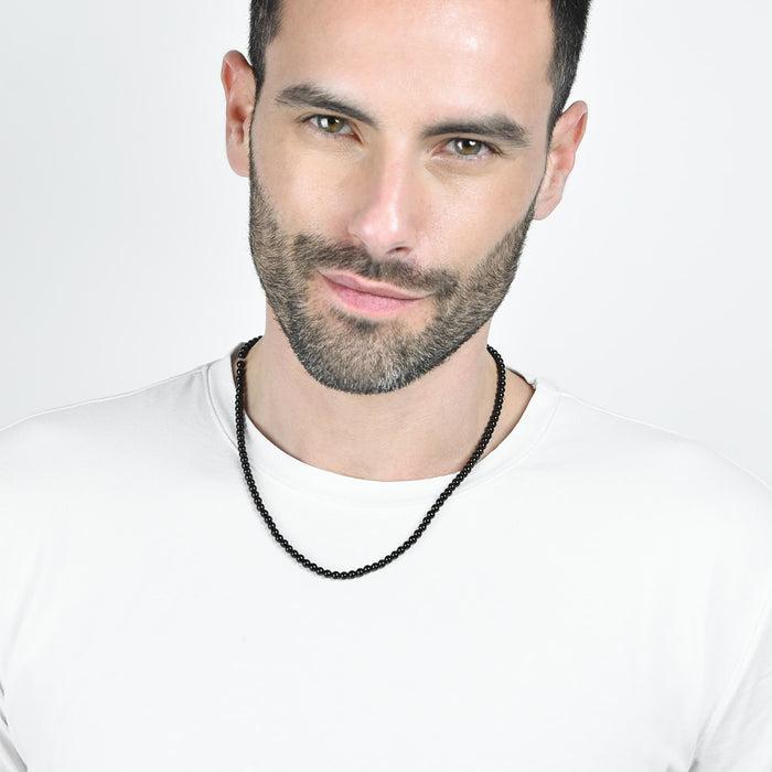 COLLANA UOMO IN ACCIAIO CON PERLE NERE