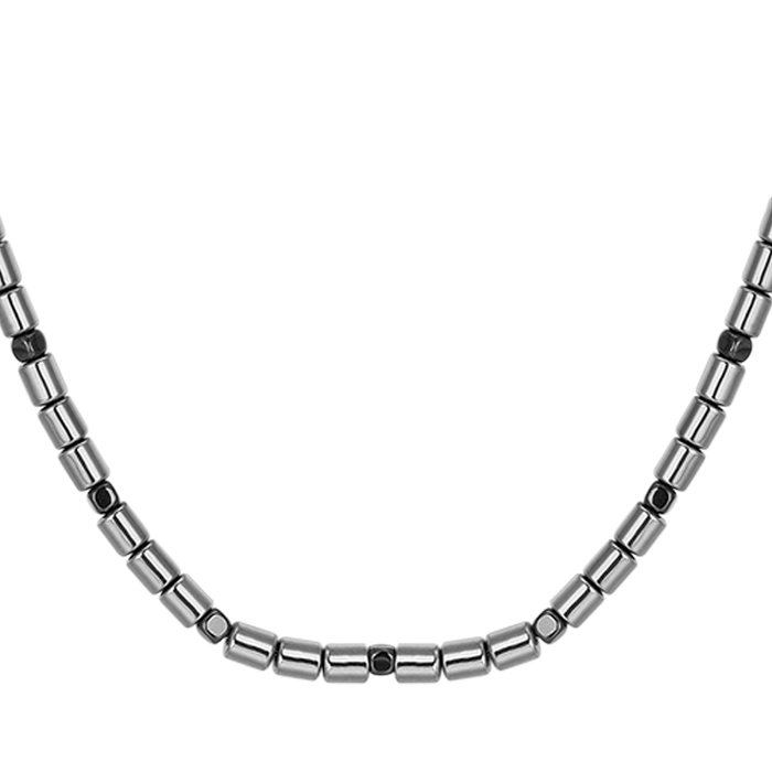 COLLANA UOMO IN ACCIAIO CON EMATITE SILVER E NERA