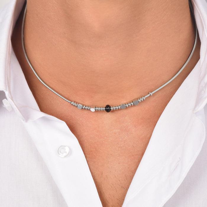 MEN'S NECKLACE IN STEEL WITH BLACK AGATE