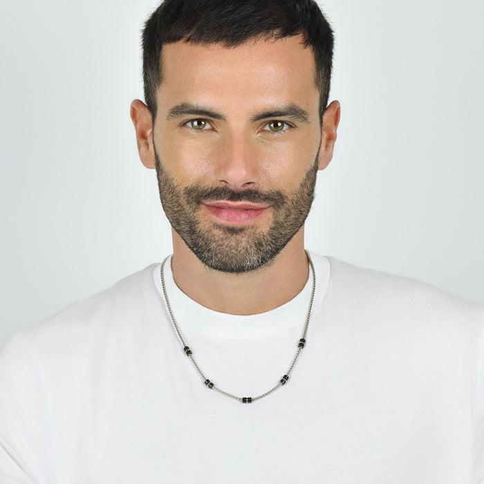 MEN'S NECKLACE IN STEEL WITH BLACK IP AND SILVER ELEMENTS