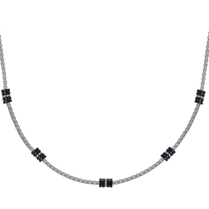 MEN'S NECKLACE IN STEEL WITH BLACK IP AND SILVER ELEMENTS