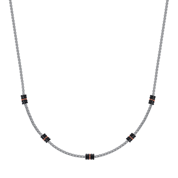 MEN'S NECKLACE IN STEEL WITH BLACK IP AND ROSE IP ELEMENTS