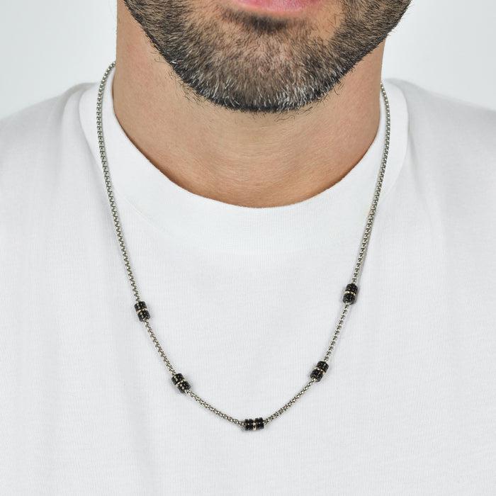 MEN'S NECKLACE IN STEEL WITH BLACK IP AND ROSE IP ELEMENTS