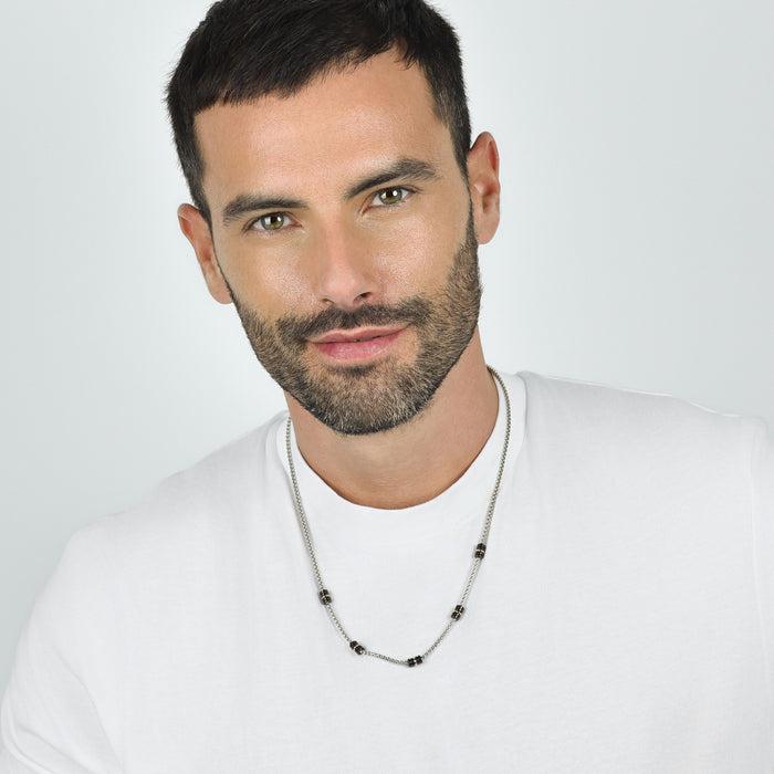 MEN'S NECKLACE IN STEEL WITH BLACK IP AND ROSE IP ELEMENTS