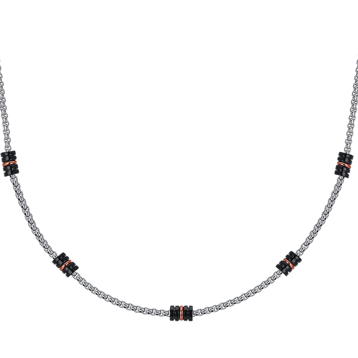 MEN'S NECKLACE IN STEEL WITH BLACK IP AND ROSE IP ELEMENTS