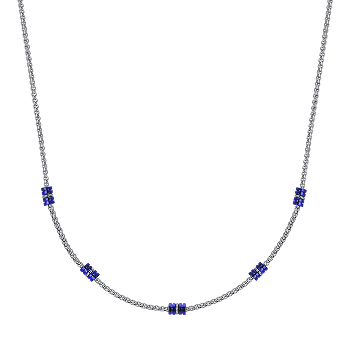 MEN'S NECKLACE IN STEEL WITH IP BLUE AND SILVER ELEMENTS