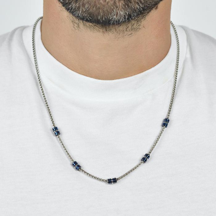 MEN'S NECKLACE IN STEEL WITH IP BLUE AND SILVER ELEMENTS