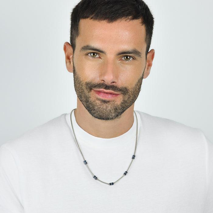 MEN'S NECKLACE IN STEEL WITH IP BLUE AND SILVER ELEMENTS